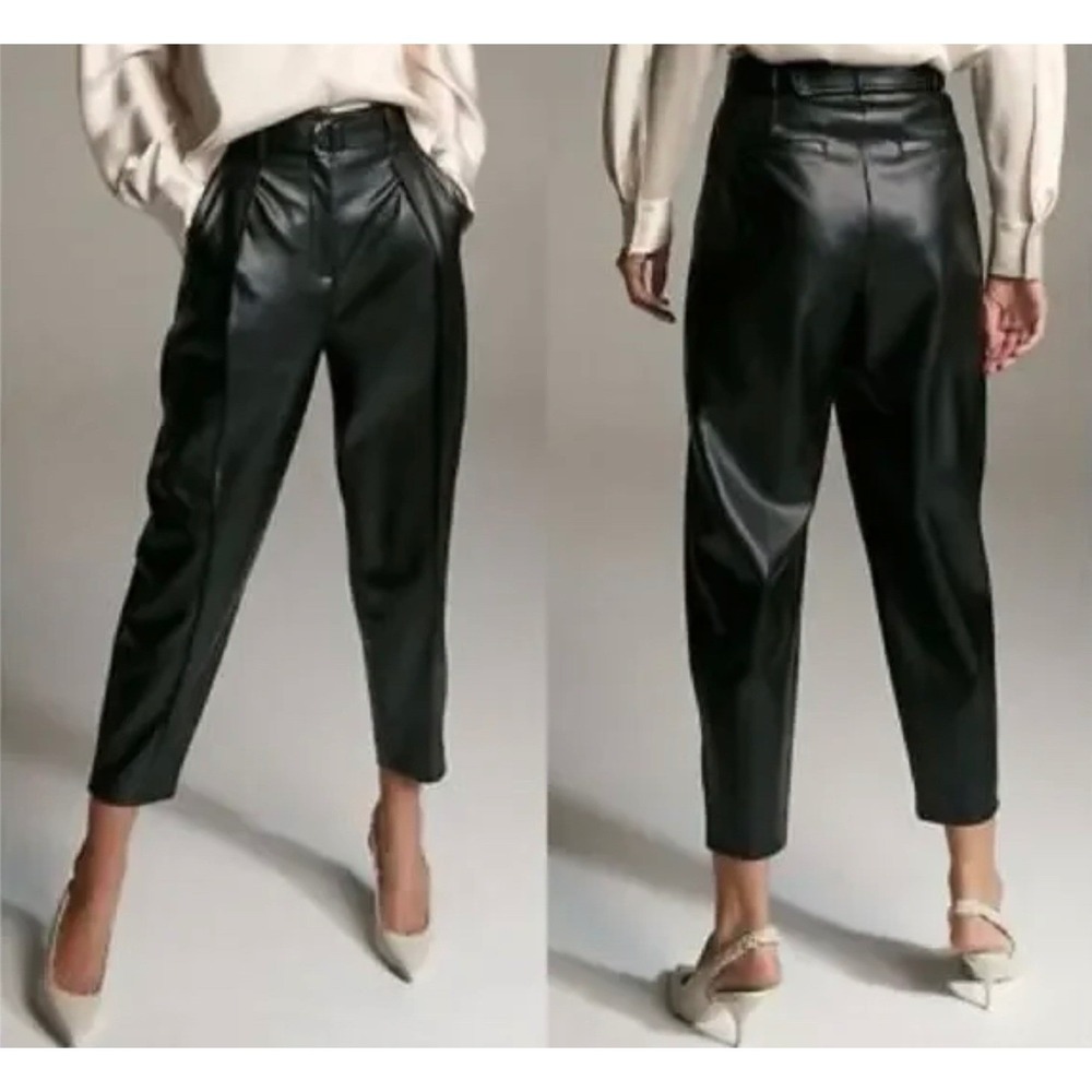 ARITZIA BABATON Black Vegan Leather Ultra High Rise Cropped Pants Women's Size 0